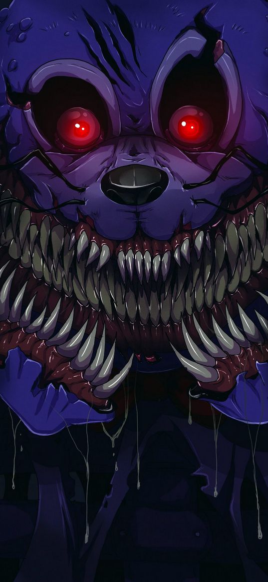 twisted bonnie, five nights at freddy's, fnaf, rabbit, monster, scary, teeth, red eyes, art