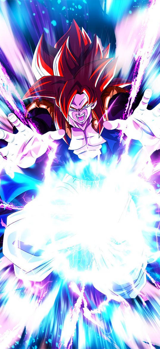 gogeta, dragon ball, anime, fighter, lightning, fireball, super power, art