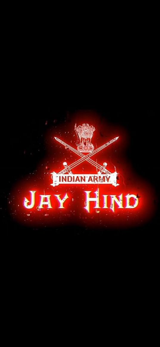 jay hind, indian army, lions, swords, logo, red, black background