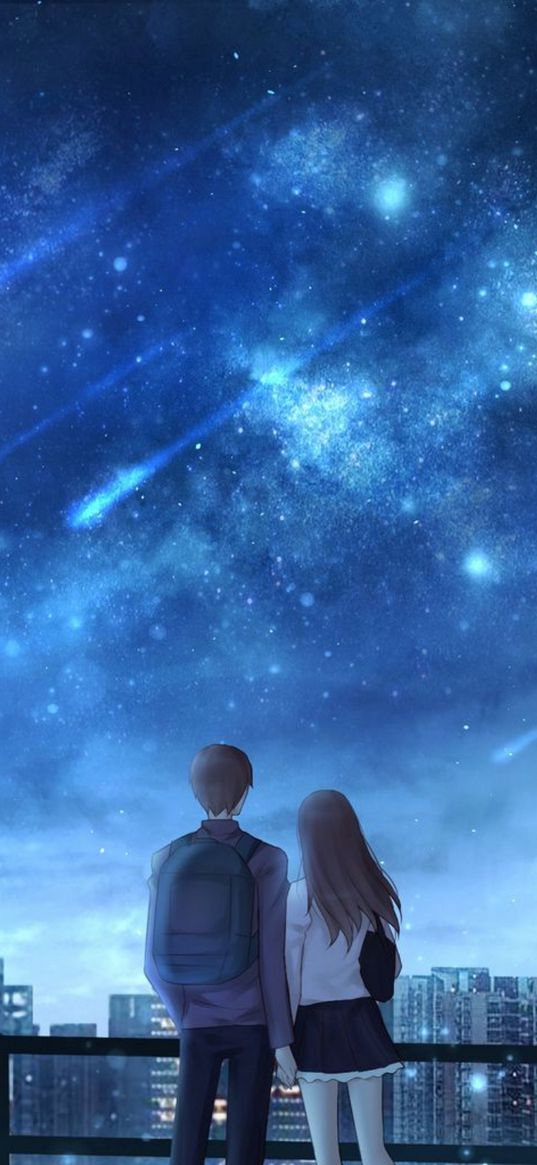 couple, night, stars, city