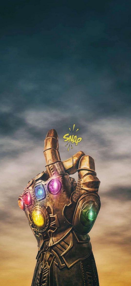 thanos, infinity gauntlet, infinity stones, villain, avengers, marvel, comic, gauntlet, snap, sky, clouds, art