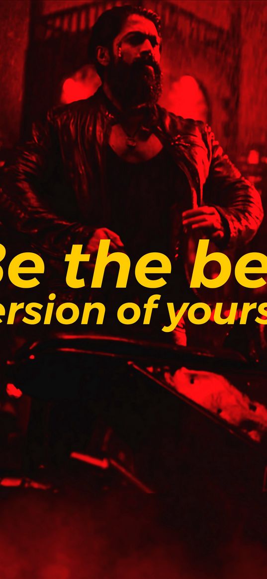 kgf, movie, india, man, motorcycle, red, be the best version of yourself