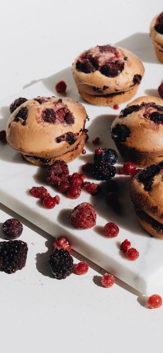 muffins, food, berries, white background