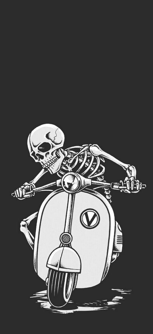 scooter, rider, skull, skeleton