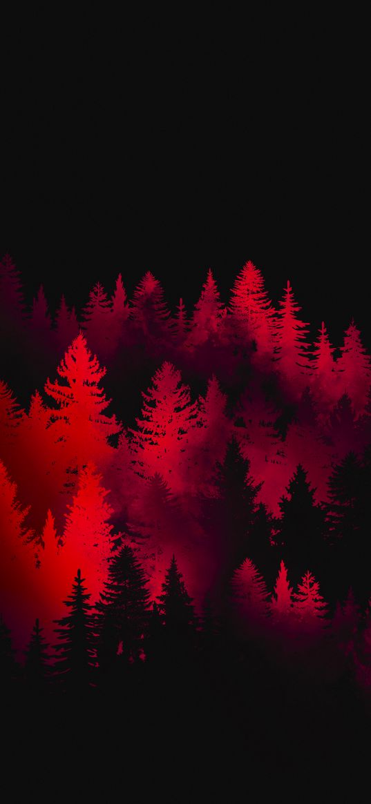 forest, trees, red, dark