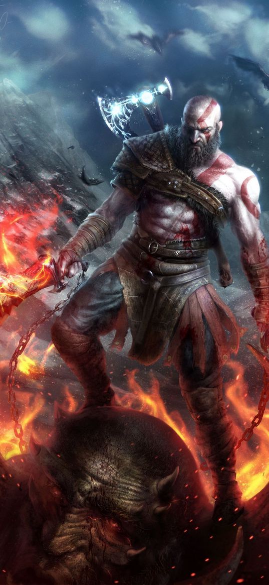 kratos, god of war, game, fury, art