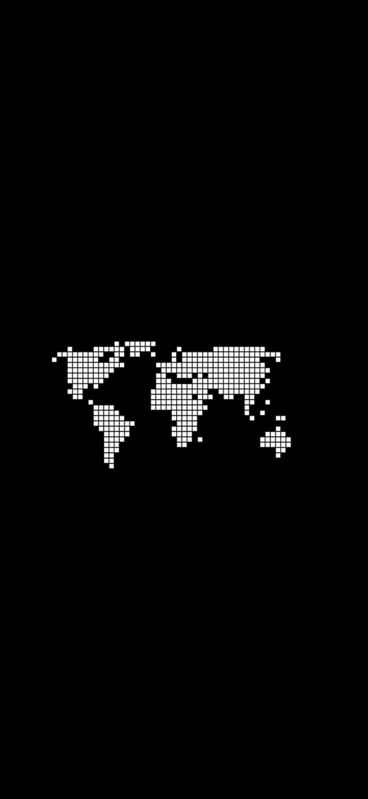 world map, pixels, square, white, black background