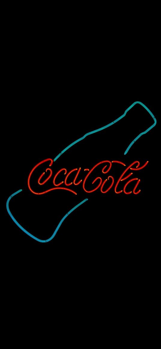 coca-cola, drink, soda, logo, neon, black background