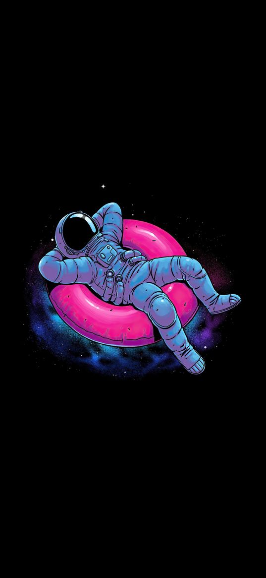 astronaut, cosmonaut, circle, pink, black background, art