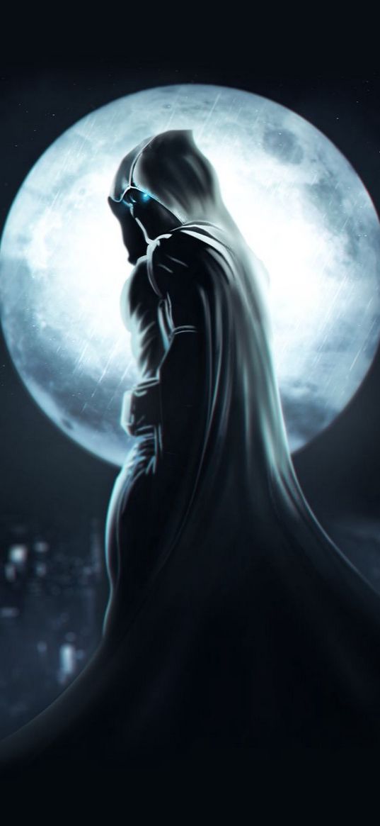 moon knight, marvel, character, cloak, hood, black, moon, art