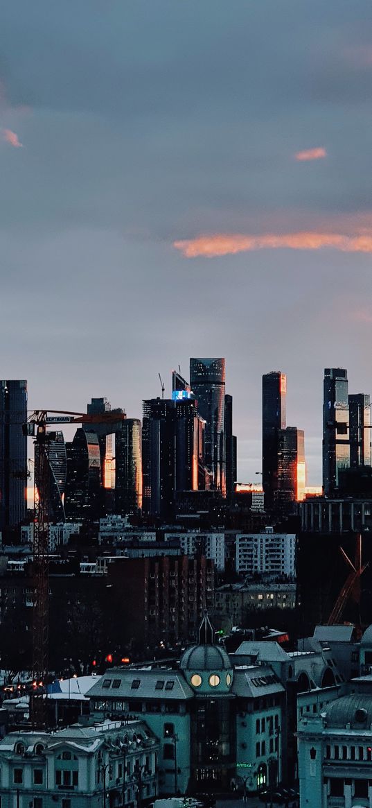 moscow city, skyscrapers, buildings, city, twilight