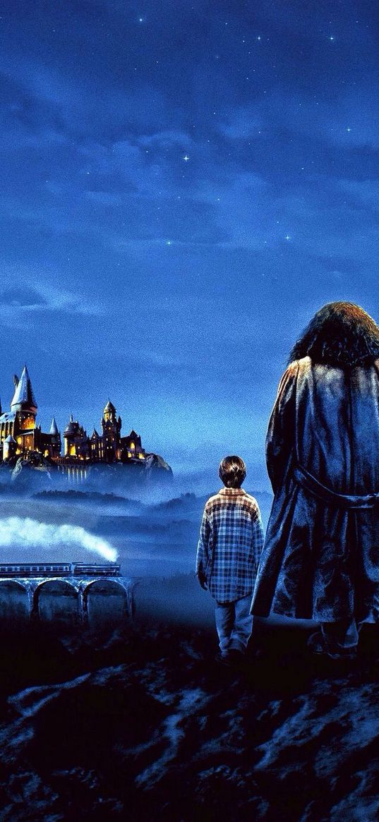 harry potter and the philosopher's stone, hagrid, back, poster, dark