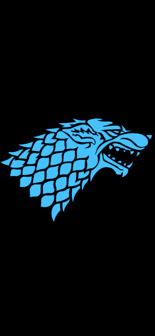 game of thrones, stark banner, wolf, blue, black background, minimalism