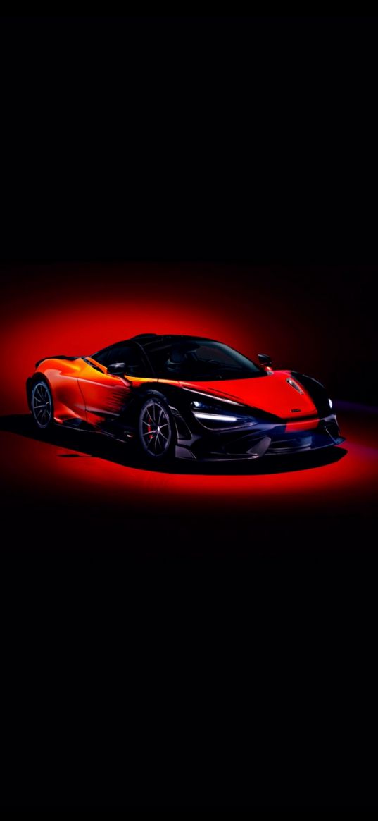 mclaren, car, black, red light, wheels