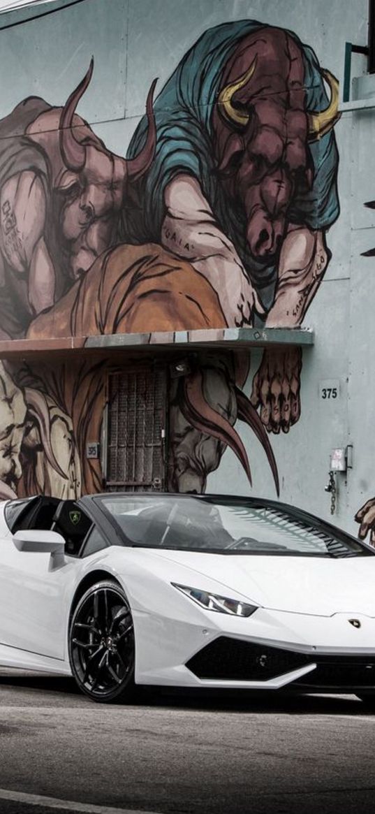 lamborghini huracán, car, white, graffiti