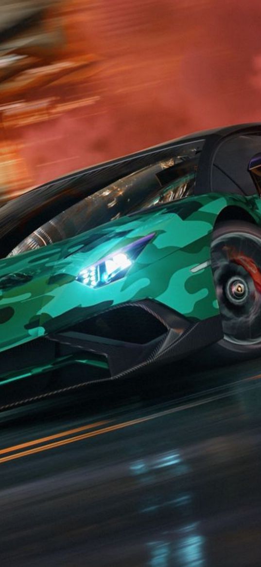 lamborghini, car, green, camouflage, fast, speed