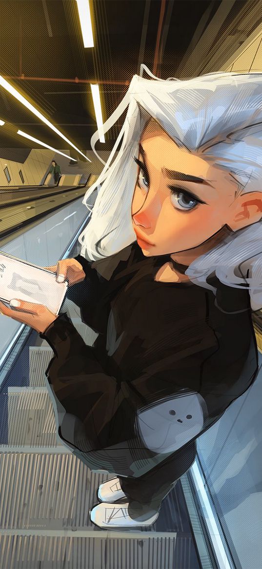 subway, girl, phone