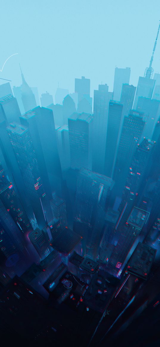 skyscrapers, city, streets, night, digital art