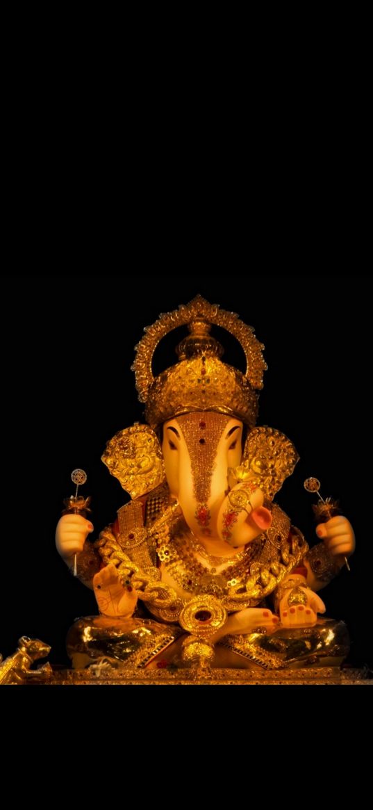 ganesha, god, india, elephant, statue, gold, black background