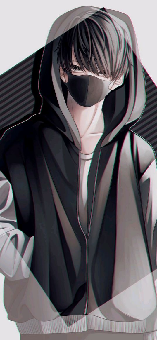 boy, anime, mask, hood, art