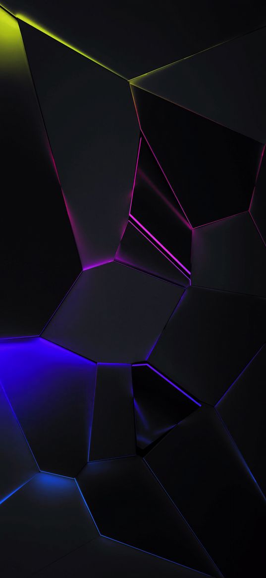 geometry, volume, faces, neon, light, black