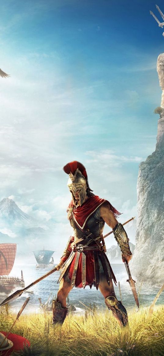 assassins creed odyssey, game, characters, man, warrior, armor, greece