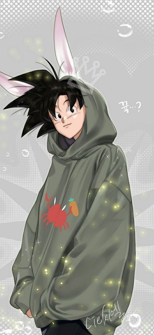 dragon ball, son goku, ears, bubbles, anime, art