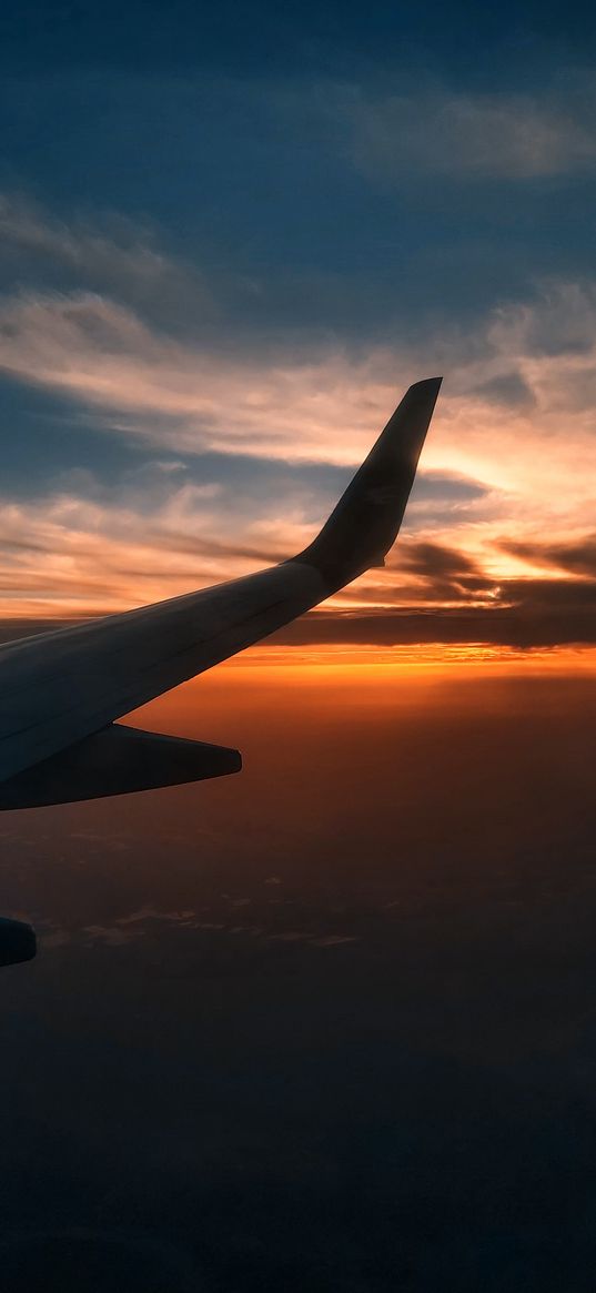 flight, wing, plane, sky, clouds, height