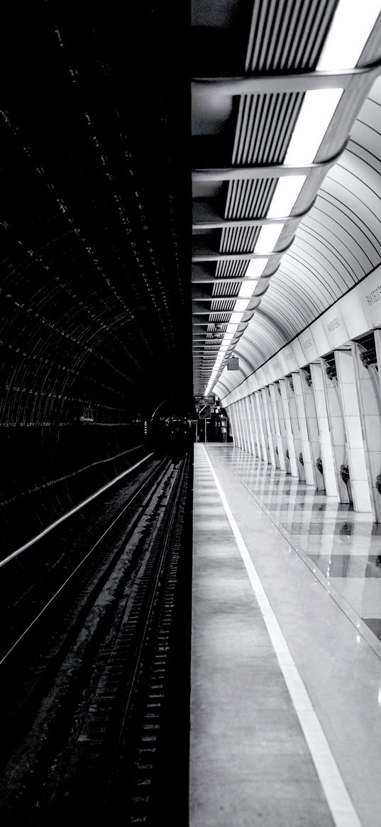 metro, tunnel, black and white