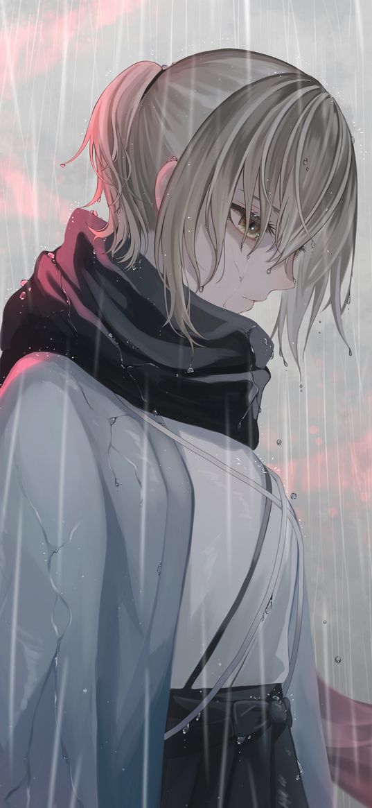 okita souji, fate, anime, girl, game, rain