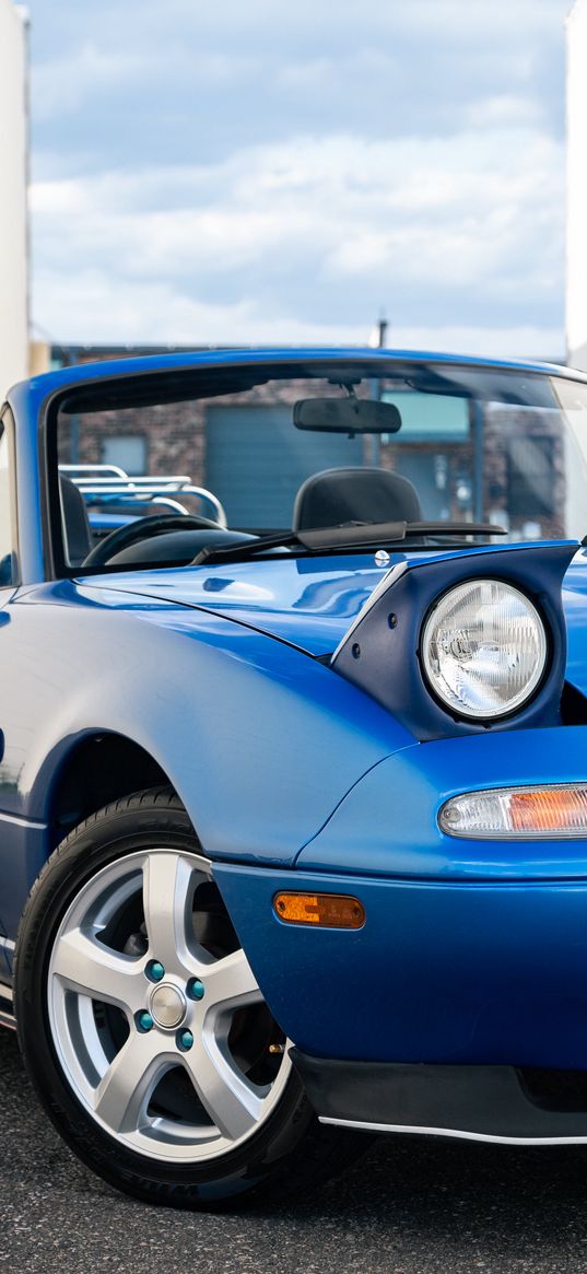 mazda mx-5, mazda, car, blue, headlight