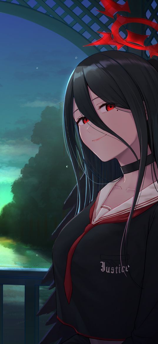 hasumi, blue archive, anime, girl, game, black hair, red eyes