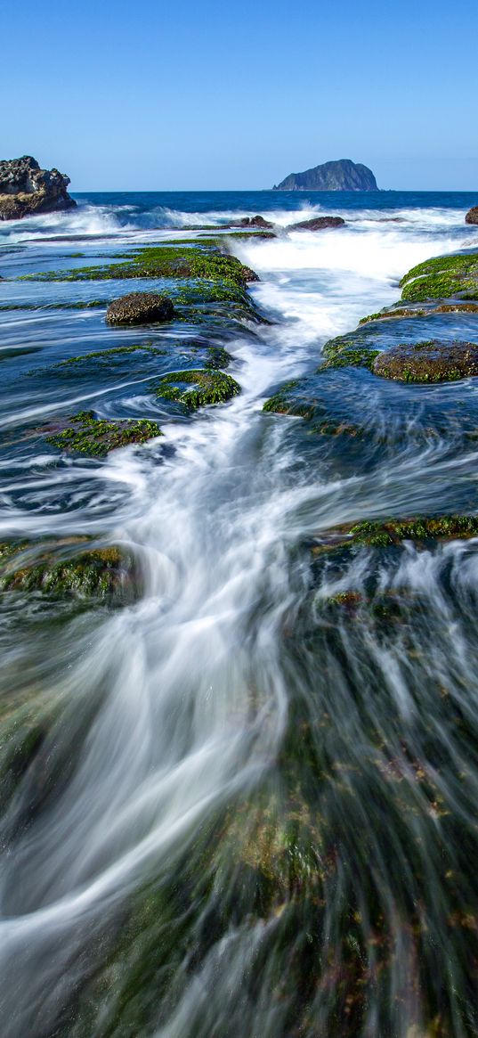 sea, stones, whirlpool, nature