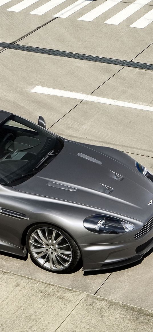 aston martin, dbs, 2009, gray, top view, style, asphalt