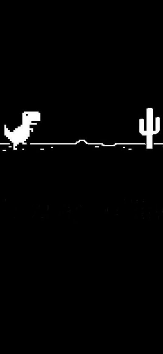 dinosaur, cactus, pixel, graphics, black background