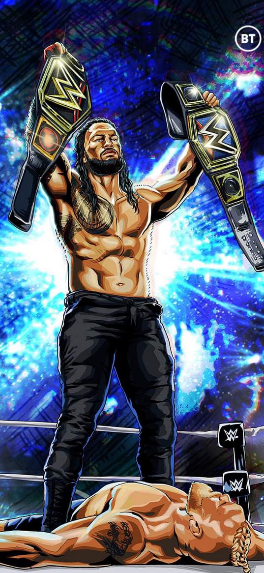 roman raines, wrestler, wwe, wrestling, fighters, champion, belt, ring, art