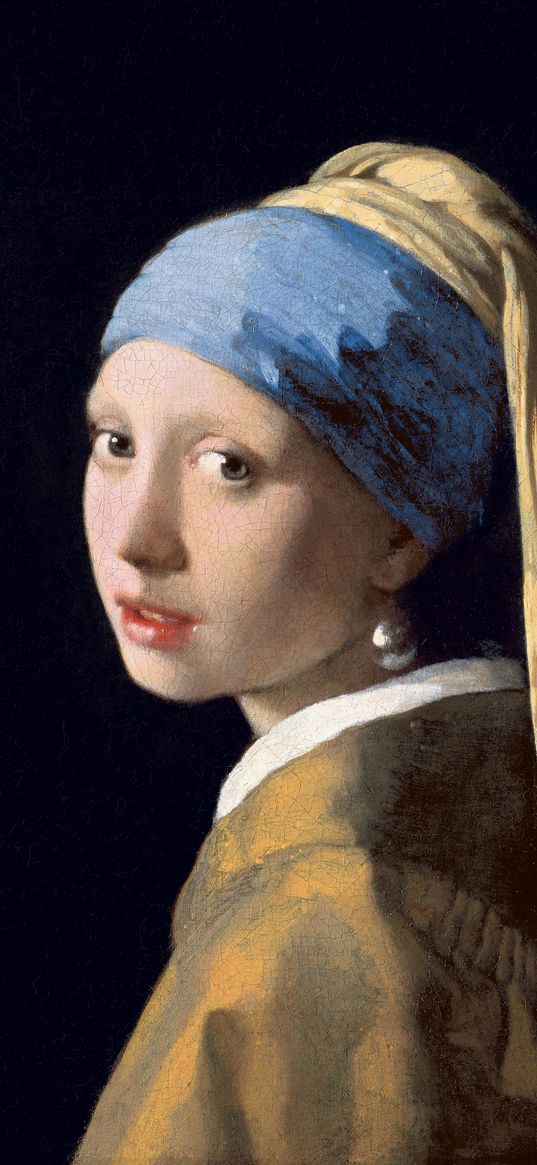 girl with pearl earring, painting, art, girl, shawl, black background