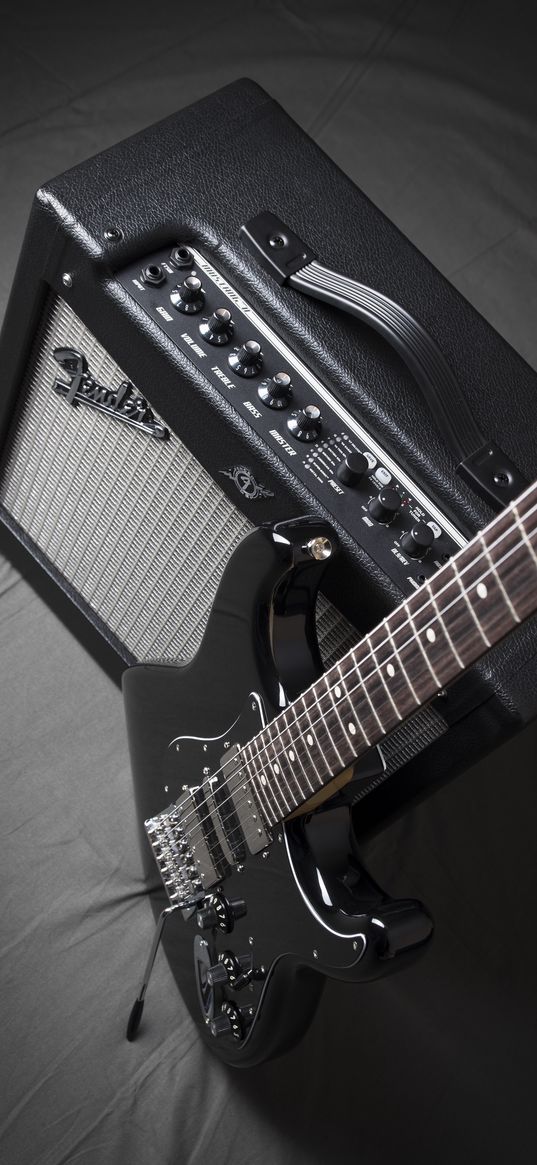 guitar, electric guitar, amplifier, music, black and white