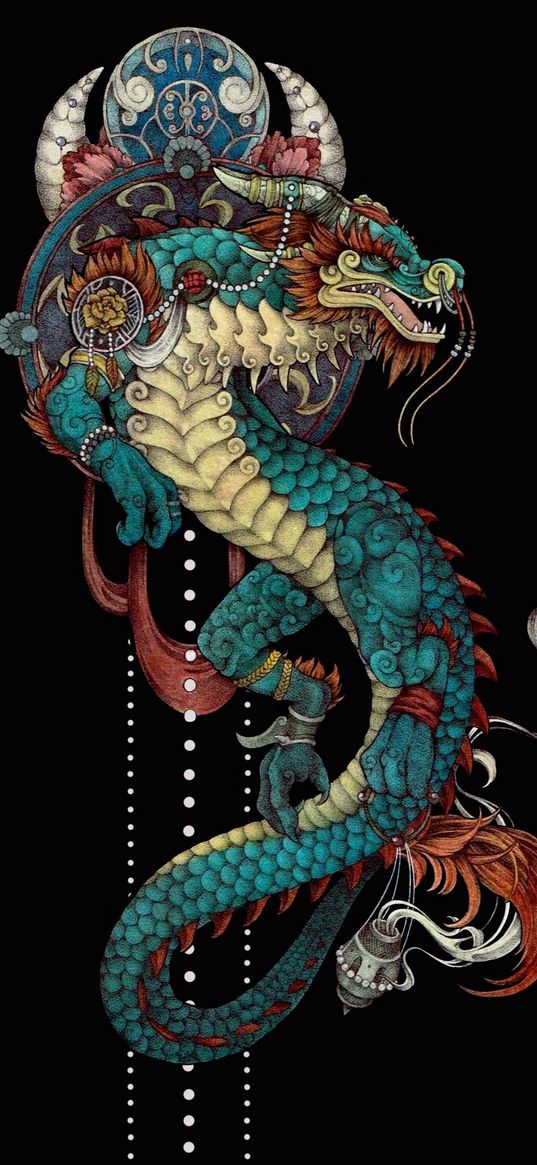 dragon, china, decoration, black background, art