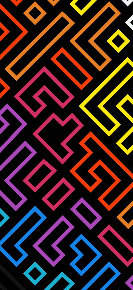 tetris, shapes, multicolored, black background, abstraction