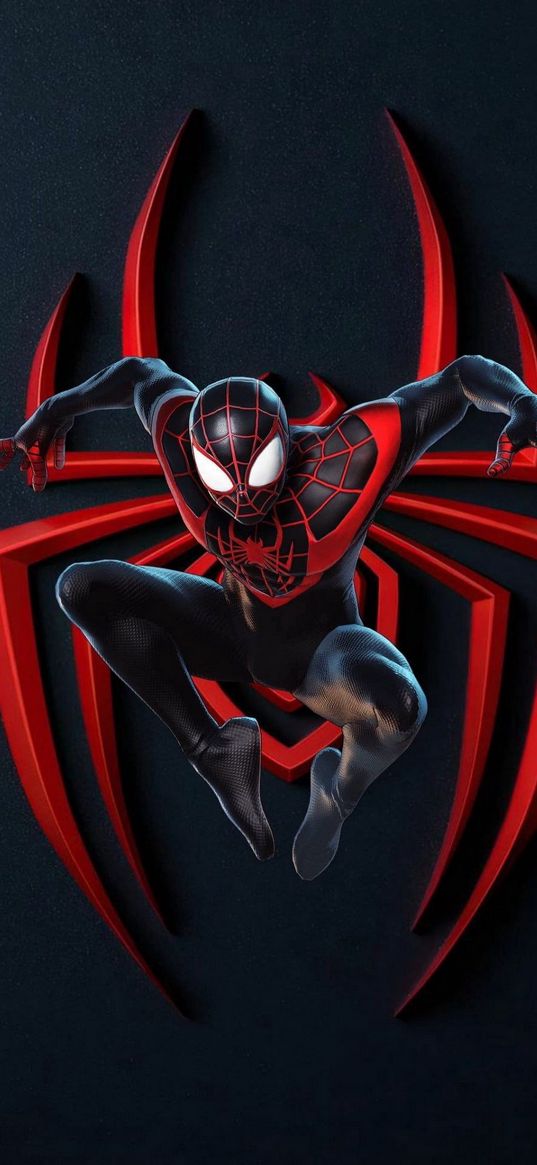 spiderman, spider-man, miles morales, marvel, superhero, jump, black background, art