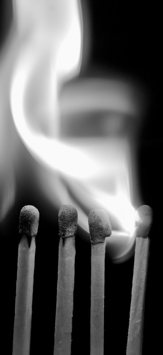 matches, fire, flame, black and white