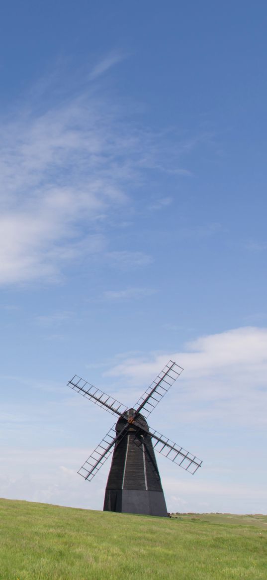 windmill, field, grass, minimalism