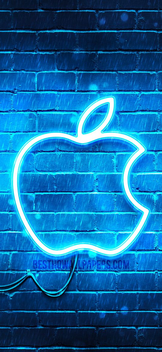 apple, brand, logo, neon, sign, blue