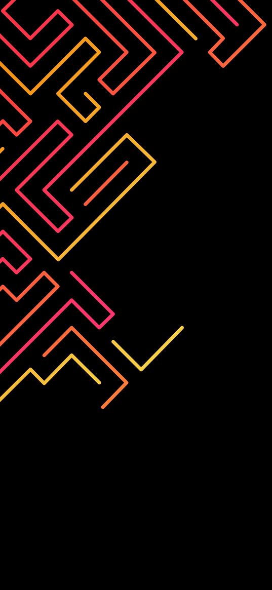 lines, geometry, yellow, pink, orange, black background