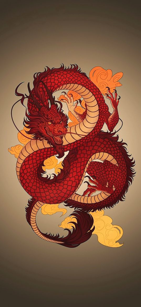 dragon, red, china, figure, art