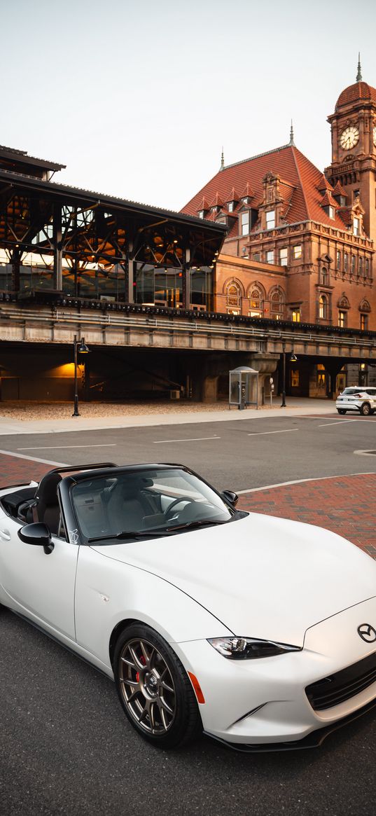 mazda mx-5, mazda, car, white, street