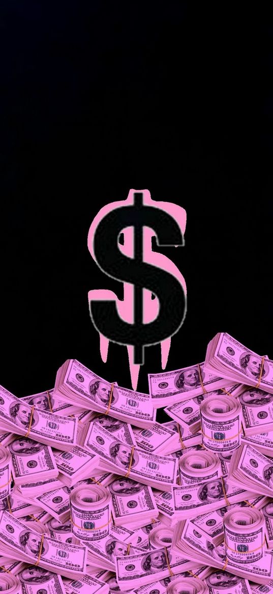 dollar, money, pink, black background