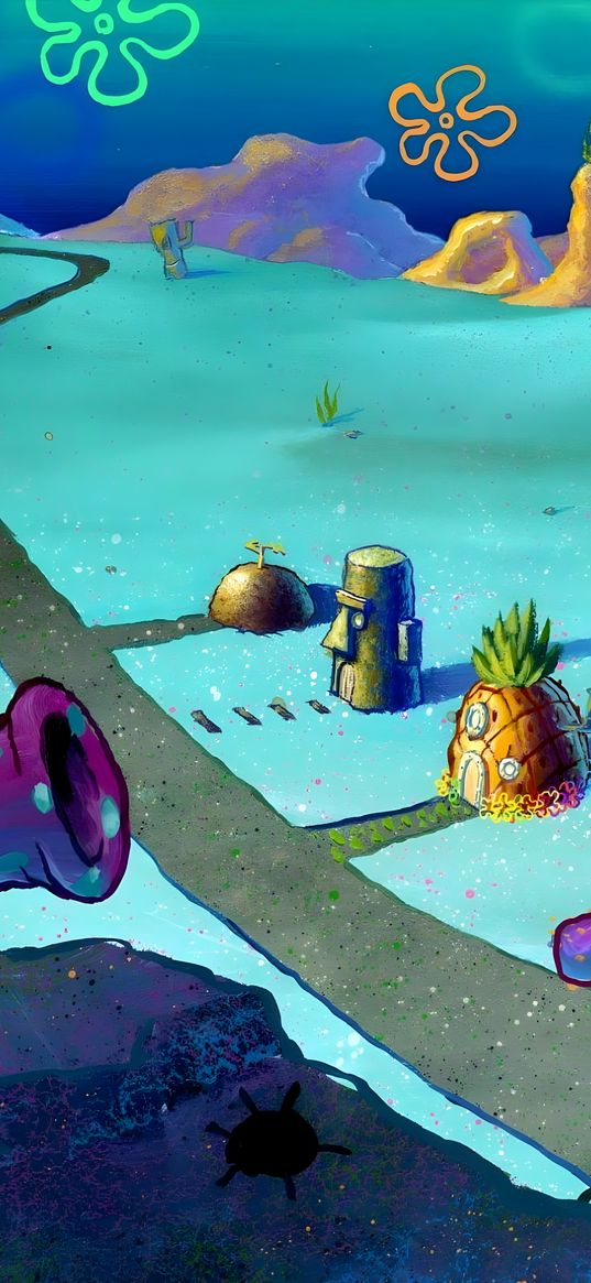 spongebob, cartoon, house, pineapple, ocean, undersea world