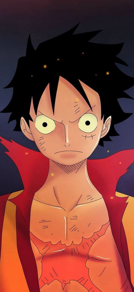 one piece, luffy, lights, sky, anime, art